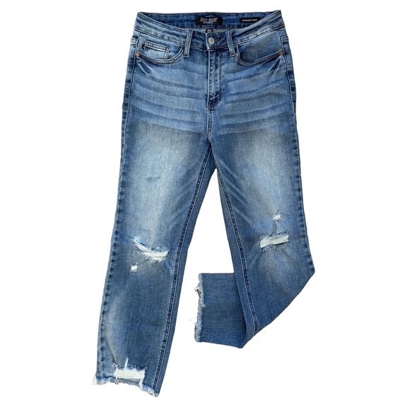 JUDY BLUE Women's High Rise Distressed Straight Cropped Jeans - Size 3/26 - Picture 1 of 16